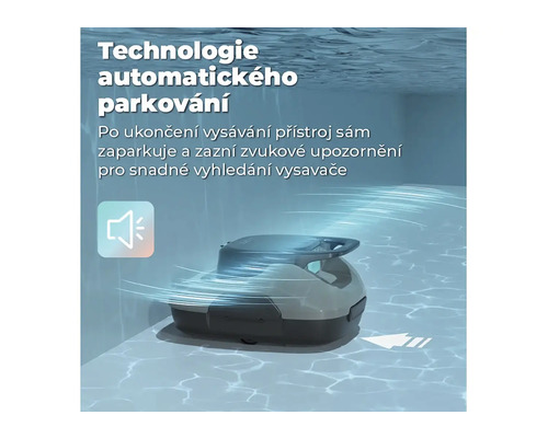 Automatické parkování čisticího robotu bazénu po dokončení čištění.
