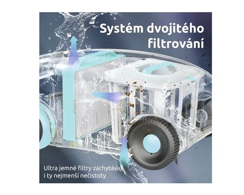 Vysavač s dvojitým filtračním systémem pro zachycení částic nečistot