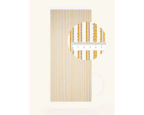 Dekorativní provázkový závěs se spirálovým efektem a detailním záběrem s centimetrovou stupnicí