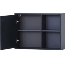 Otevřená nástěnná skříňka s přihrádkami a dvířky