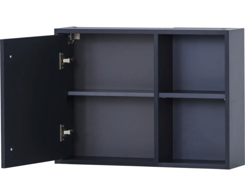 Otevřená nástěnná skříňka s přihrádkami a dvířky