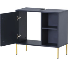 Skříňka pod umyvadlo s otevřenými dvířky a policemi