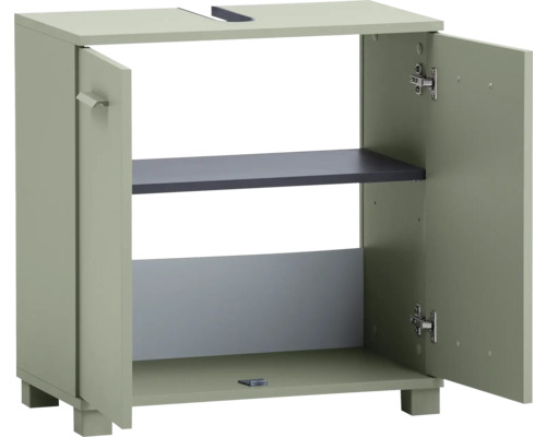 Skříňka pod umyvadlo se dvěma otevřenými dvířky a jednou policí