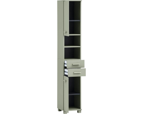 Vysoká skříňka se zásuvkami a policemi do koupelny