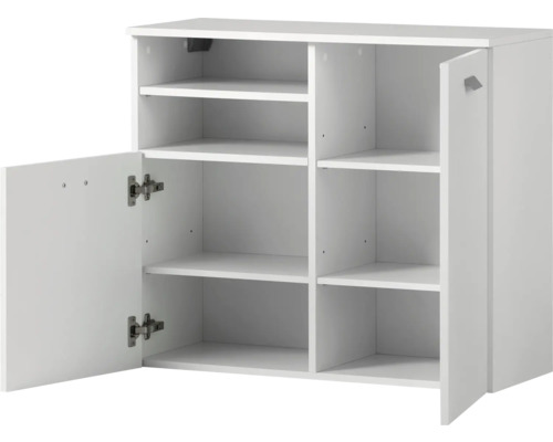 Bílý botník s policemi a dvířky