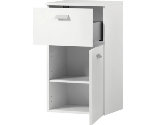 Bílá koupelnová skříňka se zásuvkou a dvířky