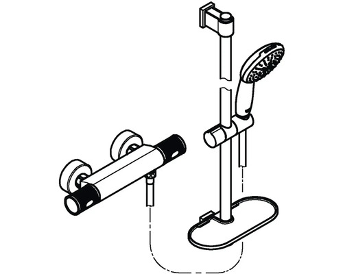 Sprchová baterie s ruční sprchou a sprchovou tyčí jako kresba perem