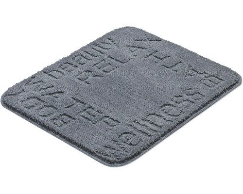 Šedá koupelnová předložka s nápisem