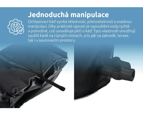 Detail ochlazovací kádě s vypouštěcím zařízením pro snadnou manipulaci