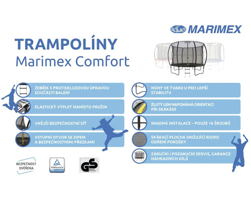 Trampolína Marimex Comfort s bezpečnostními prvky a logy