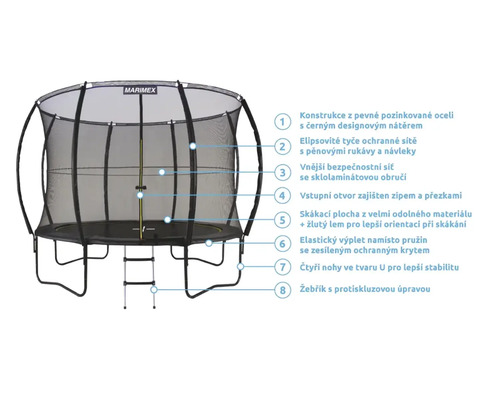 Trampolína s ochrannou sítí a žebříkem