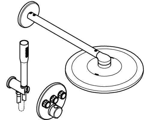 Sprchová hlavice s ruční sprchou, sprchovým ramenem a termostatem