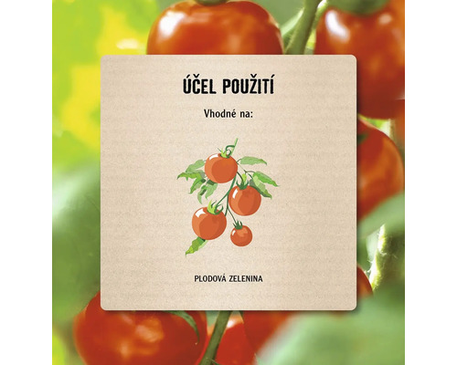 Štítek s nápisem Účel použití, vhodné pro plodovou zeleninu