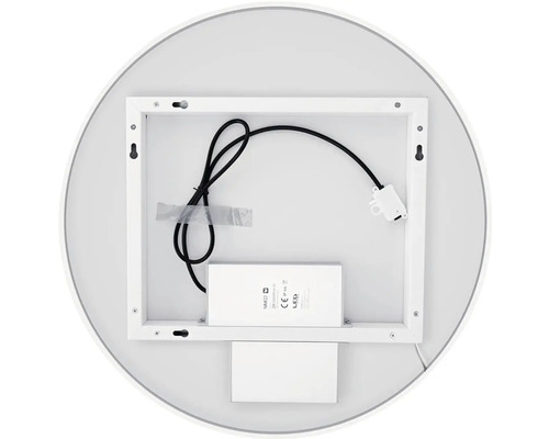 Zadní strana kulatého zrcadla s LED osvětlením a montážním držákem