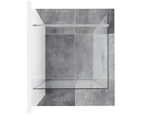 Rohová sprchová kabina ze skla s kovovými prvky před obloženou stěnou