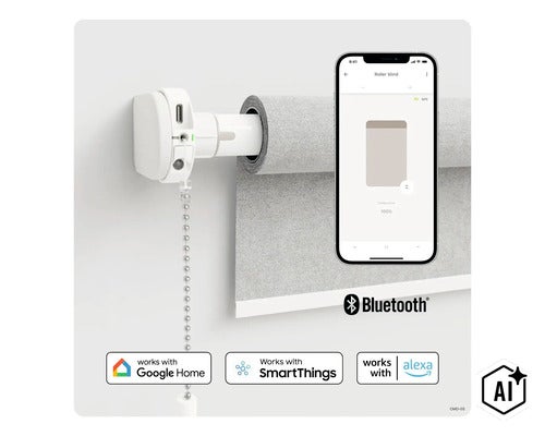 Chytrý motor na rolety pro dodatečnou montáž na řetízkové ovládání, ovladatelný přes aplikaci, kompatibilní s Google Home, SmartThings a Alexa. (Image AI modified or generated)