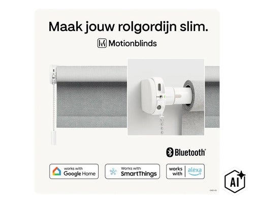 Sada pro vylepšení rolety Motionblinds s Bluetooth konektivitou kompatibilní s Google Home SmartThings a Alexa (Image AI modified or generated)