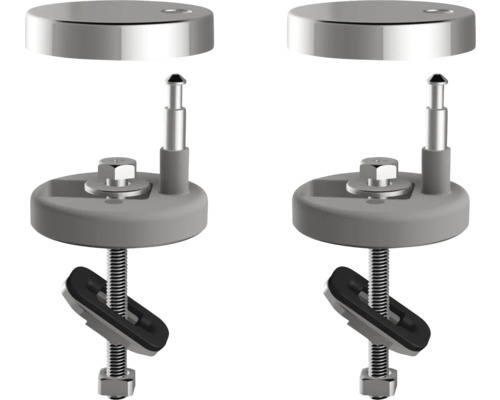 Dvě upevnění WC sedátka se šrouby a krycími krytkami