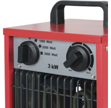 Detailní pohled na topné těleso s nastavením výkonu a regulátorem teploty