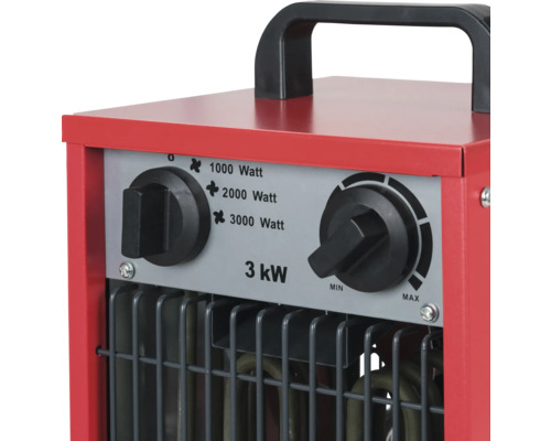 Detailní pohled na topné těleso s nastavením výkonu a regulátorem teploty