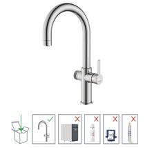 Kuchyňská baterie KEQ z kovu, vhodná k instalaci. Není zahrnuto: výrobník perlivé vody, vodní filtr, upevnění a CO2 válec.