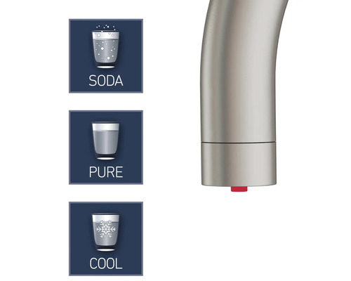 Vodovodní kohoutek s možností sody, čisté a chlazené vody