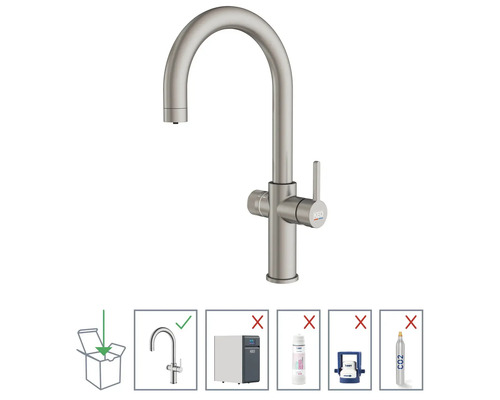 Armatura pro úpravu vody s upozorněním výrobce, že další komponenty nejsou součástí dodávky