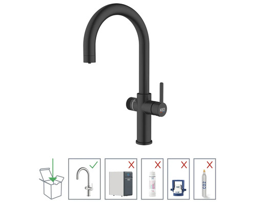 Černá kuchyňská baterie pro použití s chladičem vody
