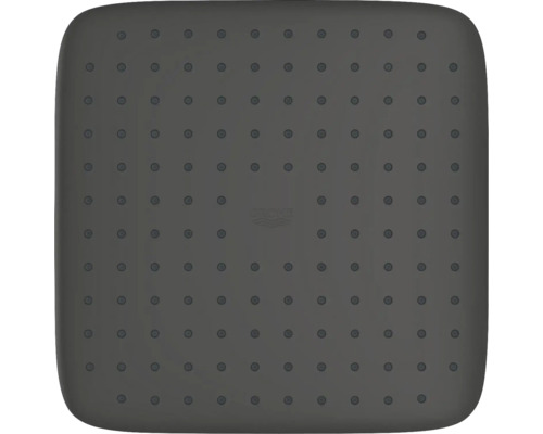 Čtvercová sprchová hlavice s několika tryskami a logem Grohe