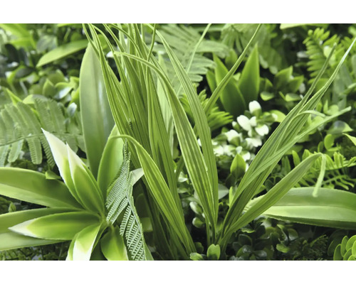 Umělá zelená rostlinná stěna s různými listy