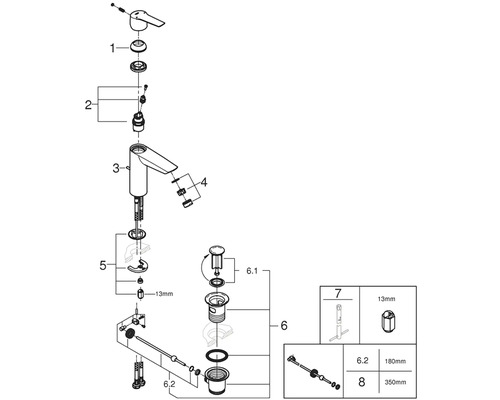 Rozkreslený nákres baterie s jednotlivými díly