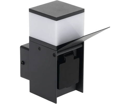 Černé venkovní svítidlo se zásuvkou