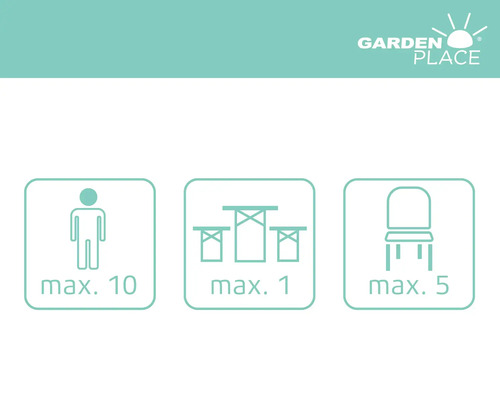 Maximální počet osob: 10, stoly: 1, židle: 5