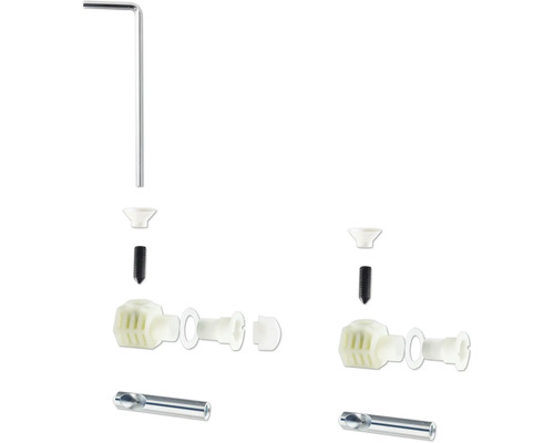 Montážní sada nábytkových konektorů s imbusovým klíčem, šrouby a plastovými díly