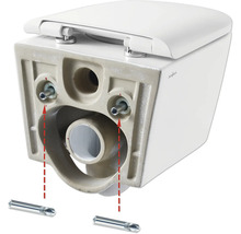 Detailní záběr závěsného WC s montážním návodem.