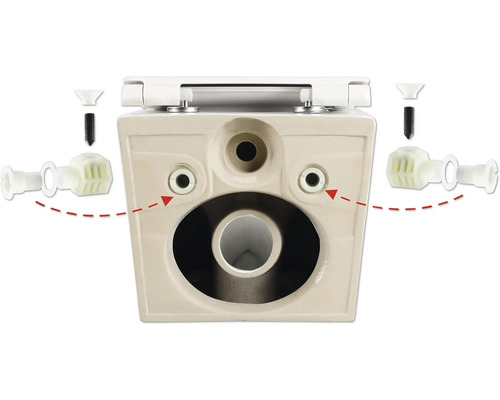 Zadní strana stojící toalety s montážními prvky