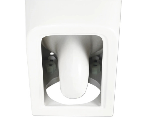 Detailní pohled na bílou WC mísu s upevňovacími prvky