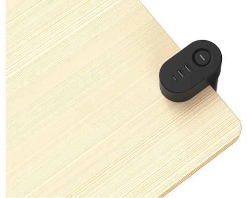 Dřevěná deska stolu s černou USB nabíjecí stanicí