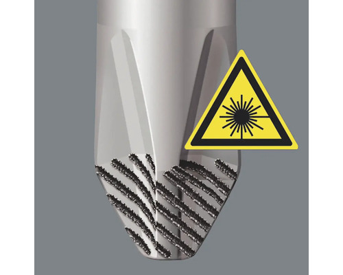 Detailní záběr vrtáku s laserovým symbolem
