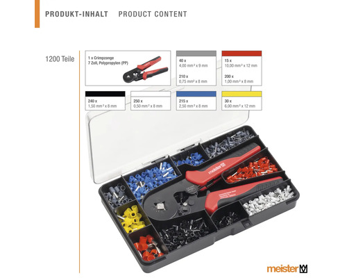 Sada kabelových ok Meister s krimpovacími kleštěmi, 1200 kusů