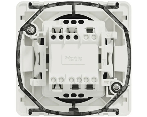 Detailní pohled na vypínač se svorkami a logem Schneider Electric