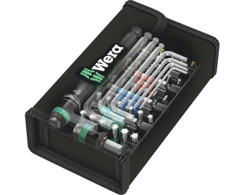Sada nářadí s logem Wera s různými šroubováky a bity v textilní tašce