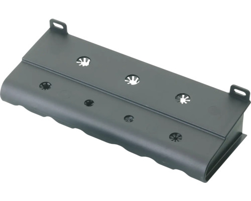 Tmavě šedá plastová ventilační tvarovka s upevňovacími výstupky.