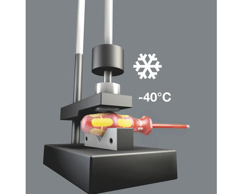 Šroubovák v zařízení se symbolem chladu a údajem -40 stupňů Celsia
