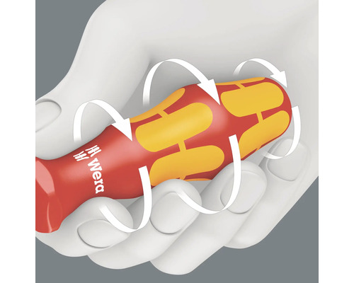 Ukázka ergonomické zóny rukojeti šroubováku Wera v ruce