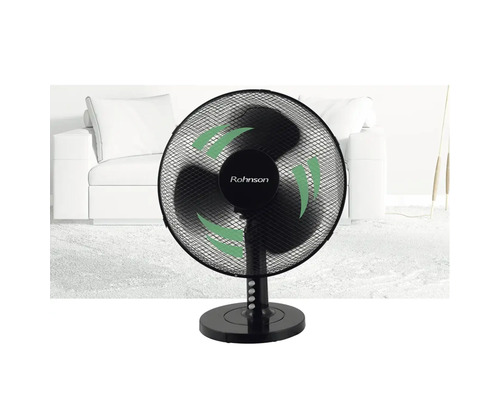 Černý stolní ventilátor s ochrannou mřížkou