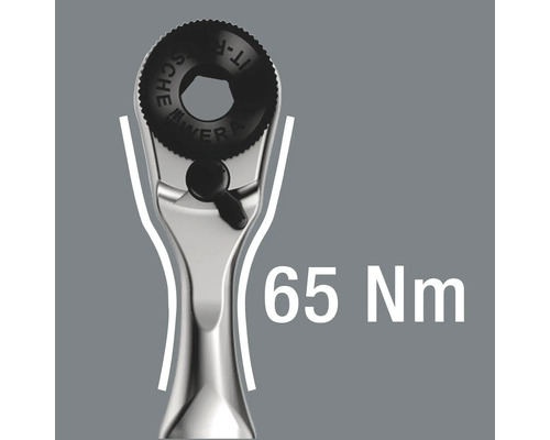 Detailní pohled na ráčnu Wera Zyklop Mini 1 s kapacitou 65 Newtonmetrů