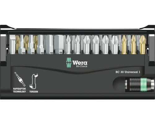 Wera Bit-Check s různými šroubovacími bity a držákem bitů