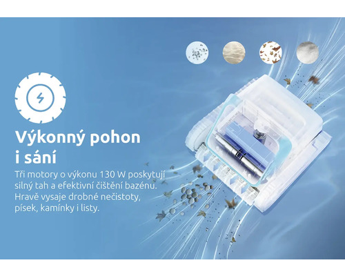Obrázek čisticího robota pro bazény, který vysává nečistoty a usazeniny