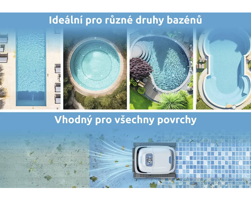Čistič bazénů vhodný pro různé typy a povrchy bazénů